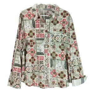 Chicos Womens Autumn Color Flip Cuff Shirt Top Button Up Contrast Fall Harvest 3